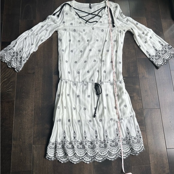 SMASH! BOHO WHITE & BLACK  LONG SLEEVES DRESS - S - Picture 8 of 11